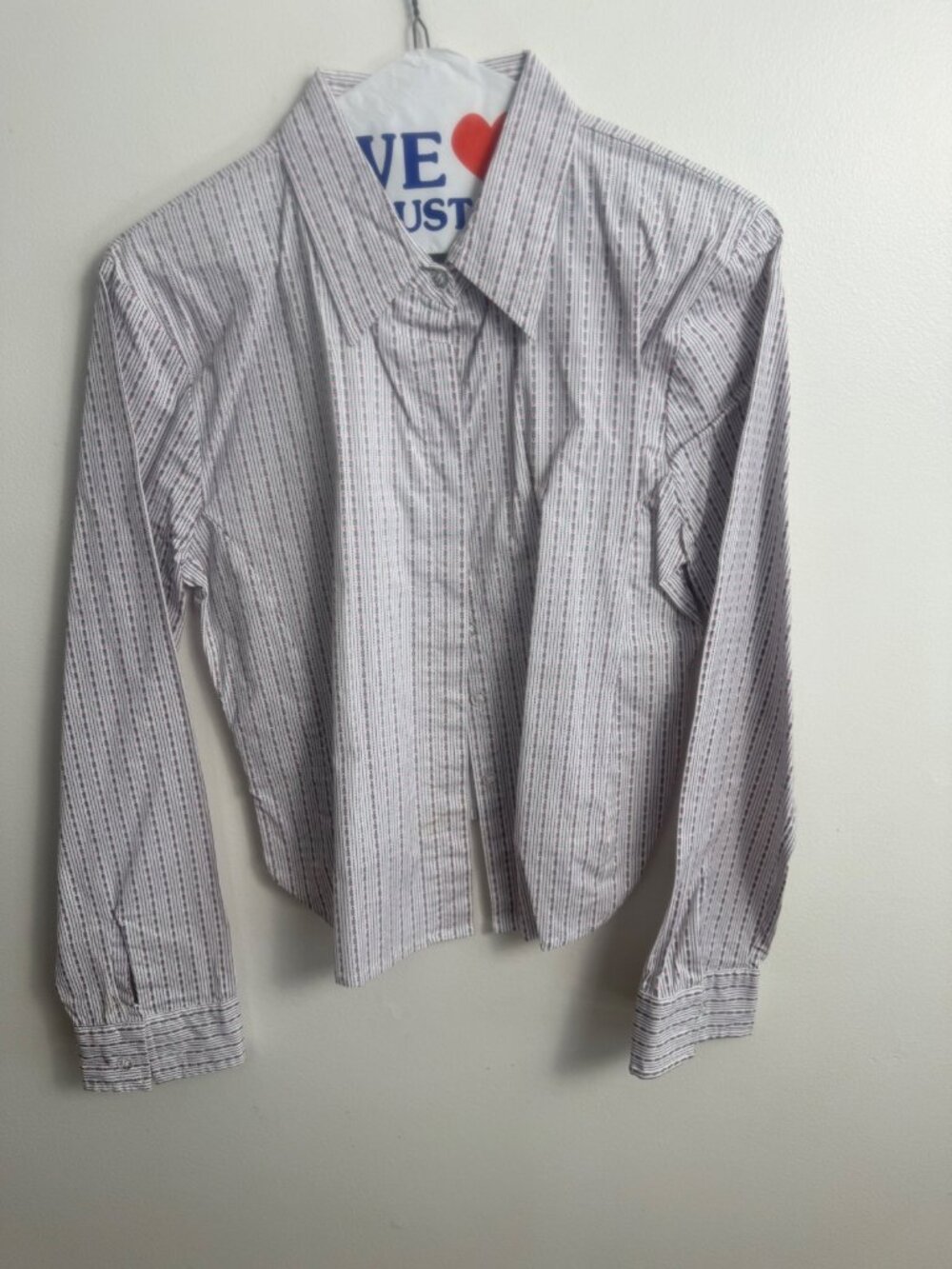 Janasus White Button Down Shirt Size XL Coral Teal Motif Cotton